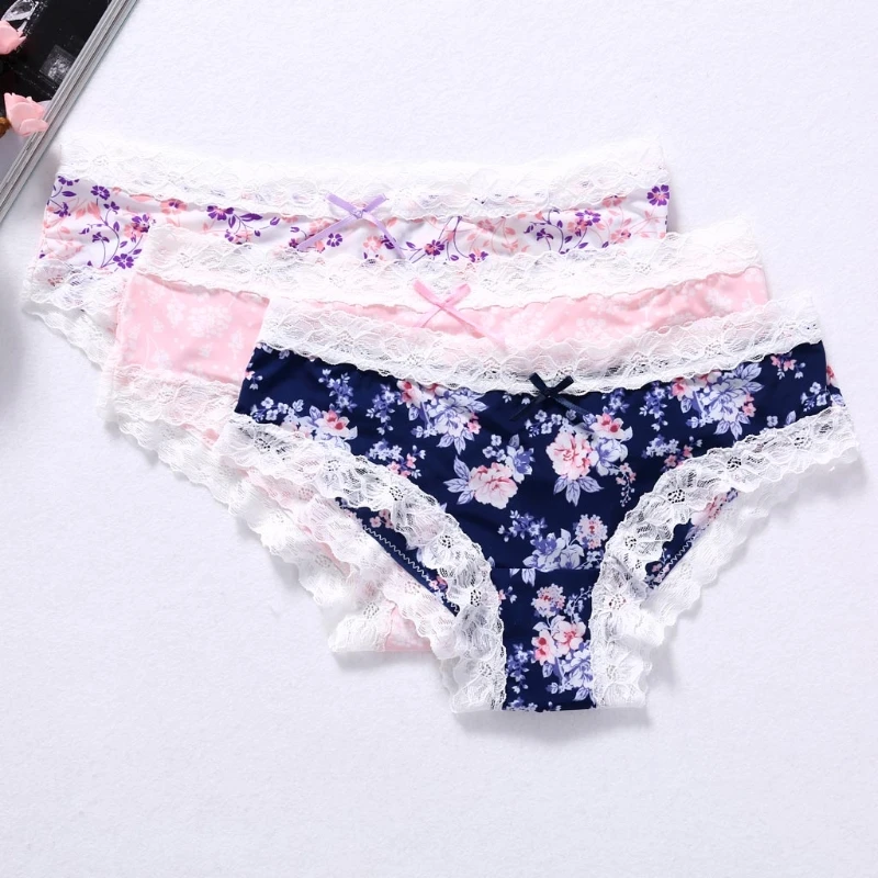 Sexy Lady Seamless Women Underwear Mid Rise Flower Print Bow Panties