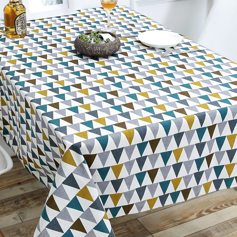 Triangle Printed Patterns Table Cloth Cotton Linen Dining Decorated Mediterranean style can wash the tablecloth