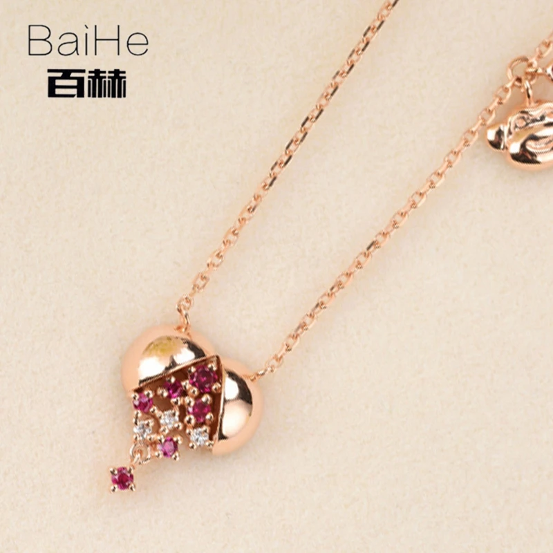 BAIHE однотонные 18K розовое золото 0.12ct натуральные резиновые свадебные женские