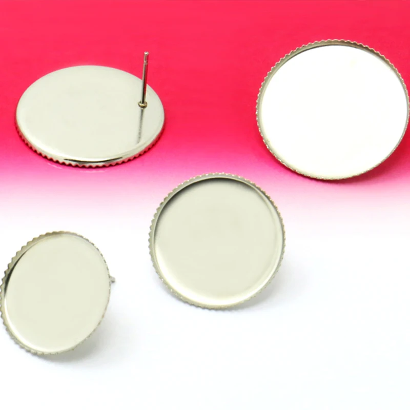 

100X Stainless steel 18/20/25mm Stud Earring Blank Round Teeth edge Setting Tray for Cameo Cabochons Jewelry Fittings