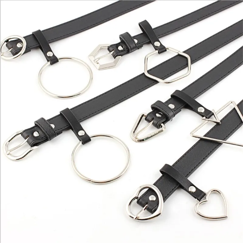 

Black PU leather Waist Belt 2018 New female Punk Jeans Waistband Big O Ring Metal buckle belt for Women Exaggerated Cinturon