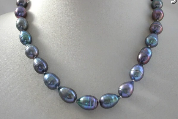 

Jewelr 005192 stunning big 14mm baroque black freshwater cultured pearl necklace