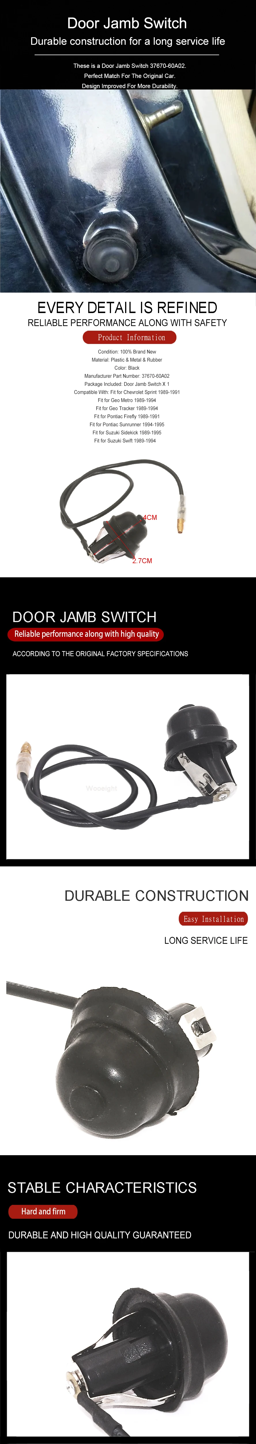 Wooeight 37670-60A02 30015438 Car Door Jamb Switch sensor Fit For Suzuki Swift Sidekick Geo Metro Tracker Pontiac Firefly Sunrun (7)