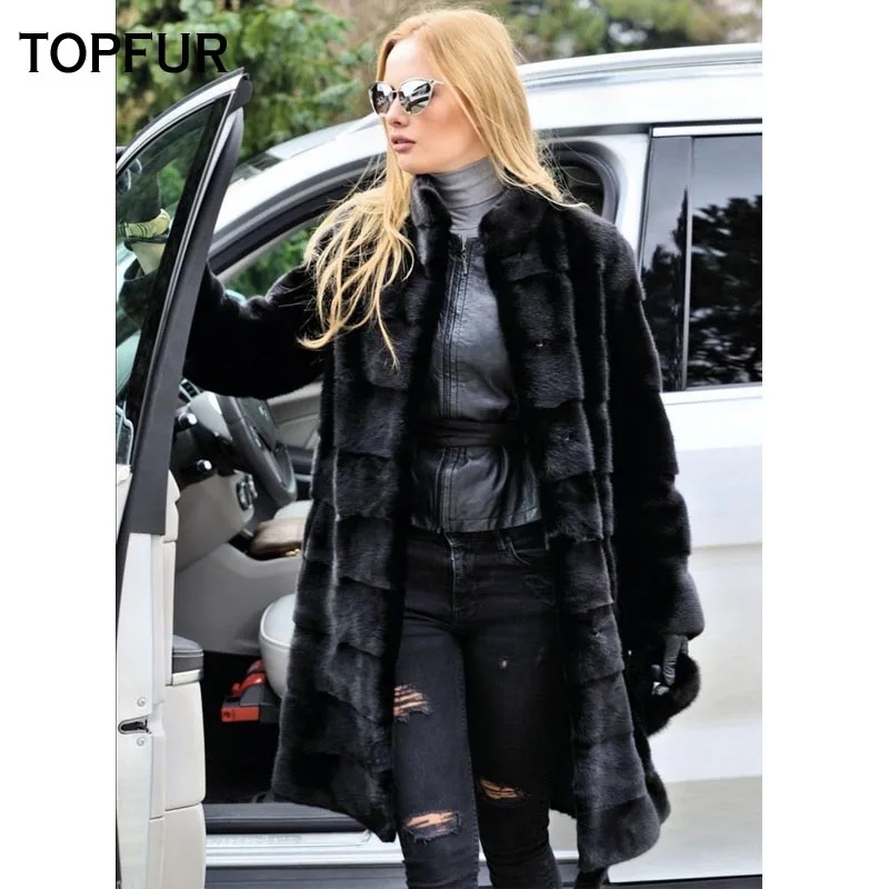

TOPFUR 2019 New Coming Real Mink Fur Coat 100 Cm Long Women Black Mink Fur Outwear Luxury High Street Fur Jackets Coat Female
