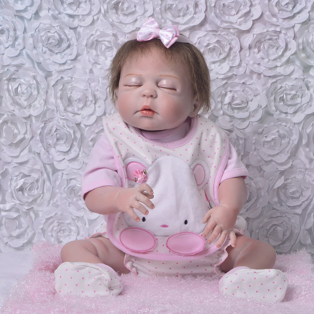 

Fashion 57cm Reborn Baby Girl Doll Full Silicone Vinyl Bebe Realistic bathe lifelike Toy Doll For birthday Children's Day Gifts