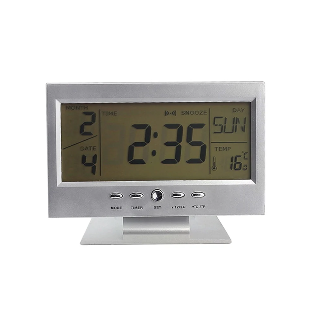 Светодиодный Настольный будильник с голосовым управлением, монитор погоды, календарь с термометром, электронные цифровые световые часы 8 99 M LXY9 - Цвет: Белый