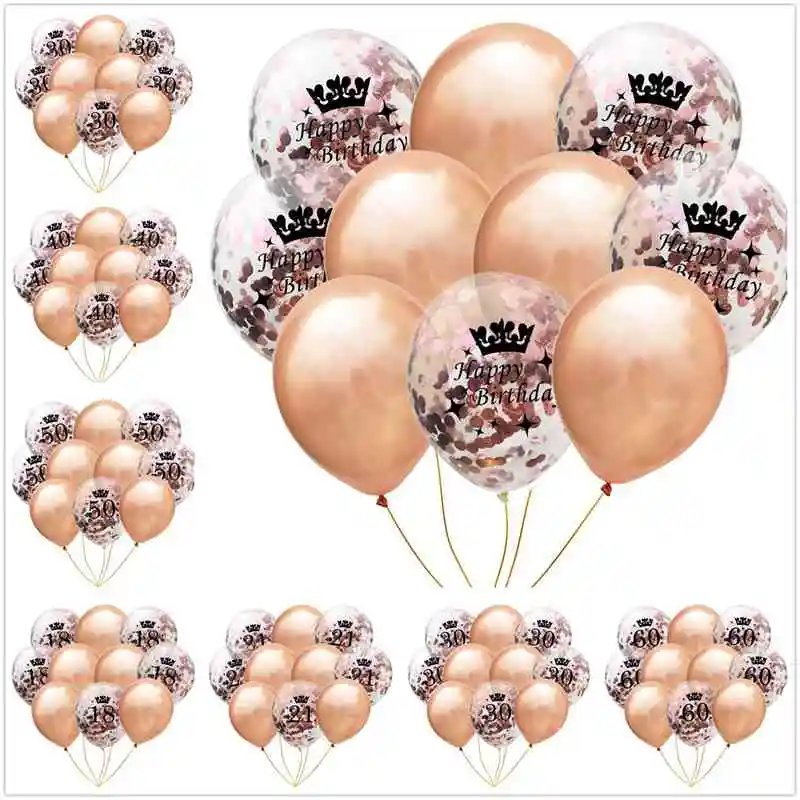10pcs18 21 30 40 50 60 С Днем Рождения Латексные прозрачные воздушные шары розовое золото