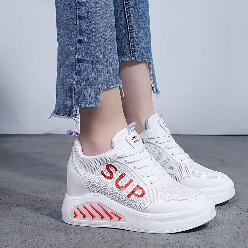 

2019 Summer New Women Chunky Sneakers Casual Comfoetable Heightening Shoes Breathable Mesh Platform White Sneakers