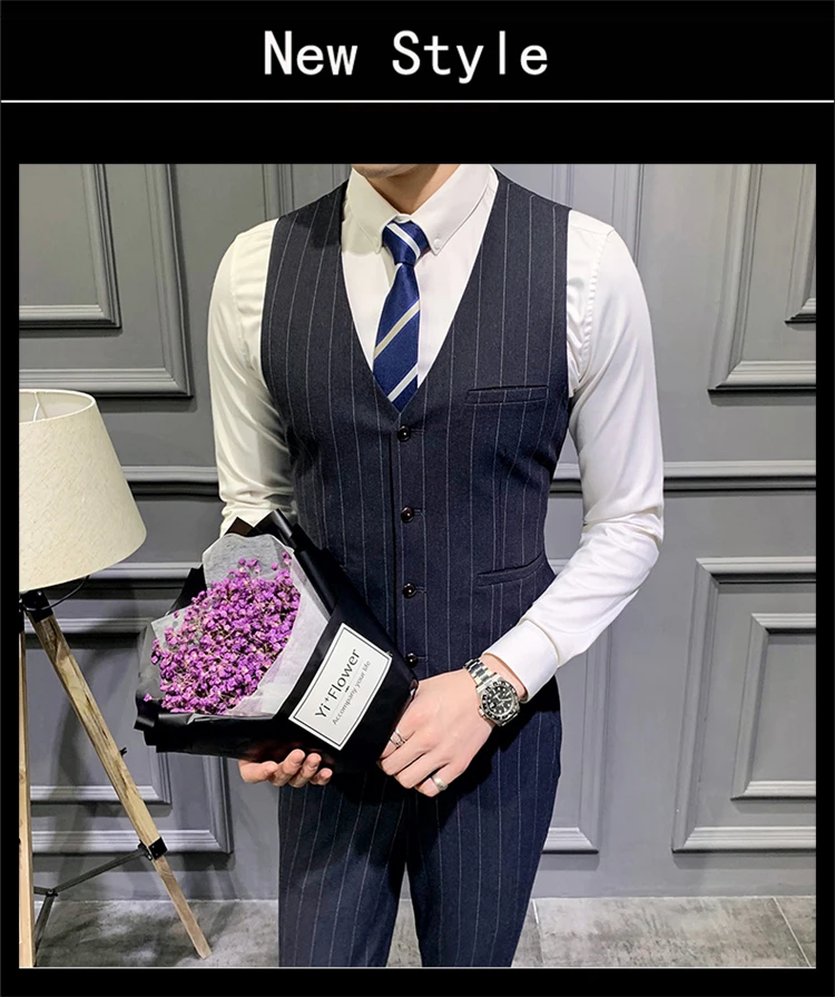 Fashion Suit Vest Men Striped Formal Dress Slim Fit Vest Sleeveless Jacket Male Business Wedding Waistcoat Plus Size 5XL