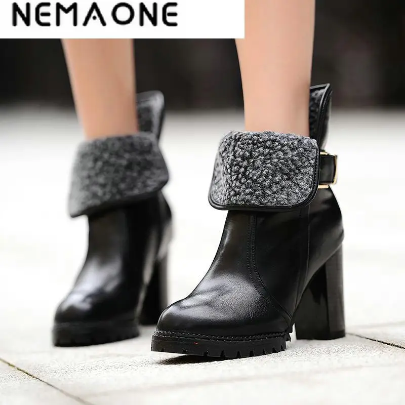 

New women british style high heel winter ankle boots casual buckle women boots work shoes woman large size 34-43
