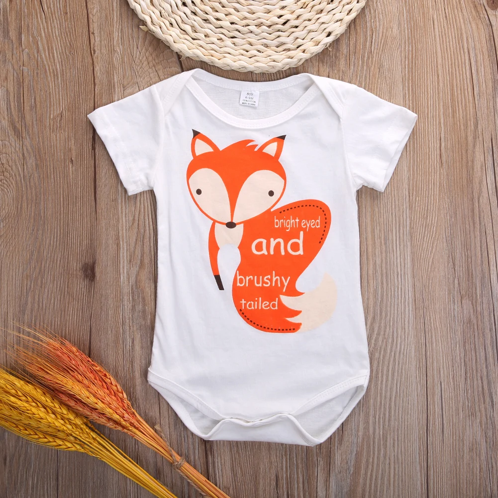 Newborn Baby Infant Boys Girls Bodysuit Lovely Fox Print Jumpsuit Baby Soft Outfits Bodysuits