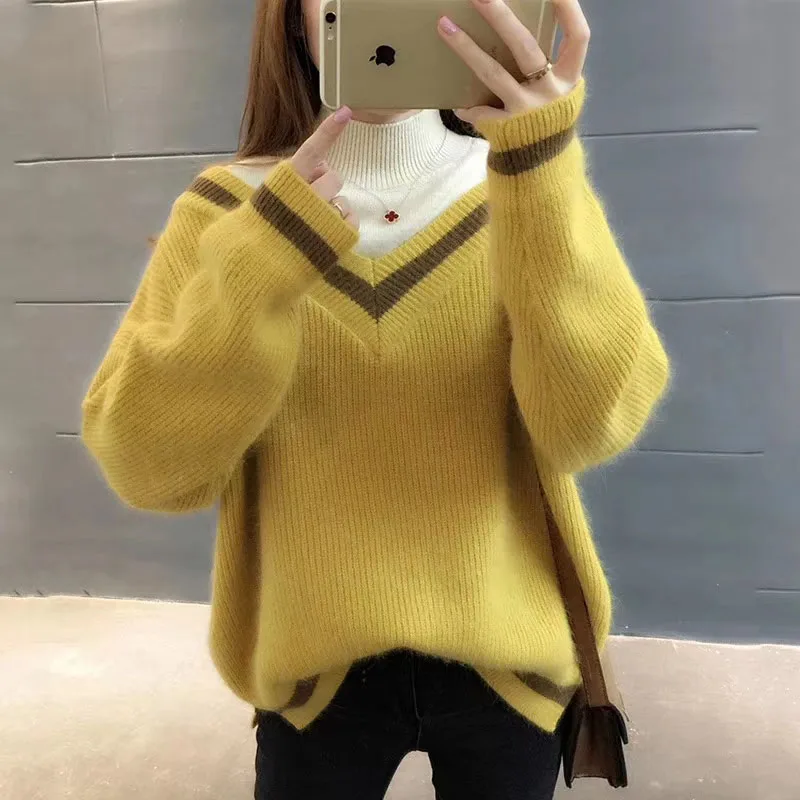 

Loose Fall Women Knitted Pullovers Long Sleeve TurtleNeck Ladies Pull Tops Warm Plus Size Casual Knitting Sweaters Female Jumper