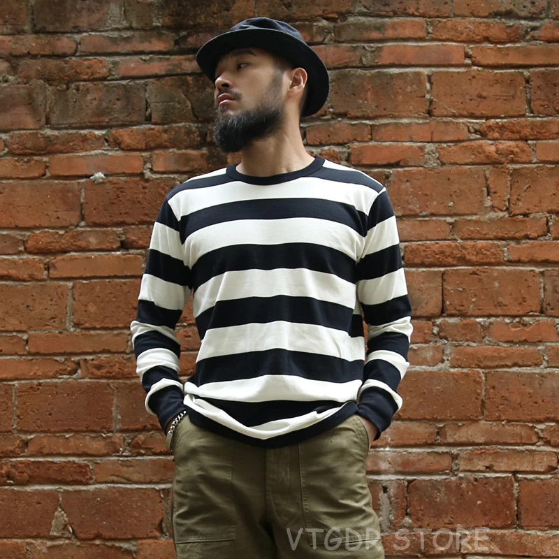 NON STOCK Prison Striped Long Sleeve Tee Shirts Slim Fit Mens Motorcycle T-Shirt NON STOCK Prison Striped Long Sleeve Tee Shirts Slim Fit Mens Motorcycle T-Shirt