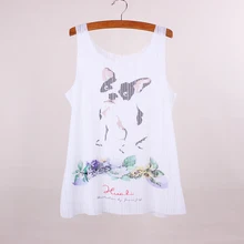 Мода для девочек летние платья Французский Собака печати Женщины Топ тройники Новое поступление дизайнер новинка женские Майки
