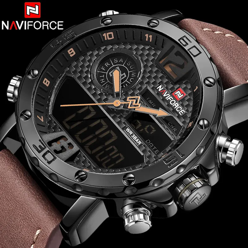 Мужские спортивные часы NAVIFORCE Лидирующий бренд водонепроницаемые светодиодный