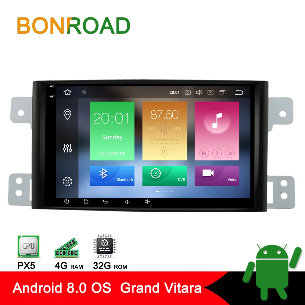 Top Bonroad 8"Android 8.0 Car Multimedia player For Suzuki Grand Vitara 2008-2013 Radio GPS Navigation Video Audio Player wifi BT 0