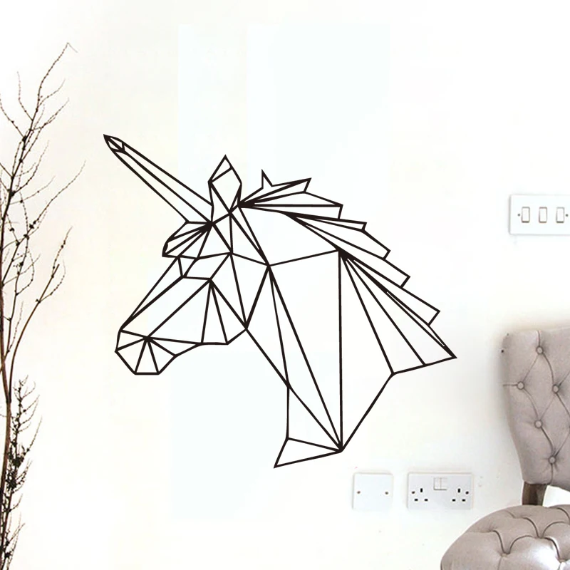 

Geometric Unicorn Wall Stickers Animals Horse Head Vinyl Decals Removable Home Decor Kids Rooms New Design
