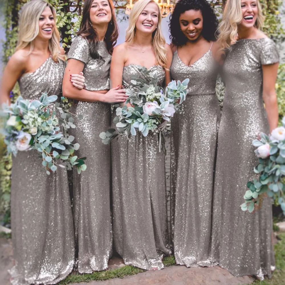 Sparkly Sequins Long Silver Bridesmaid ...