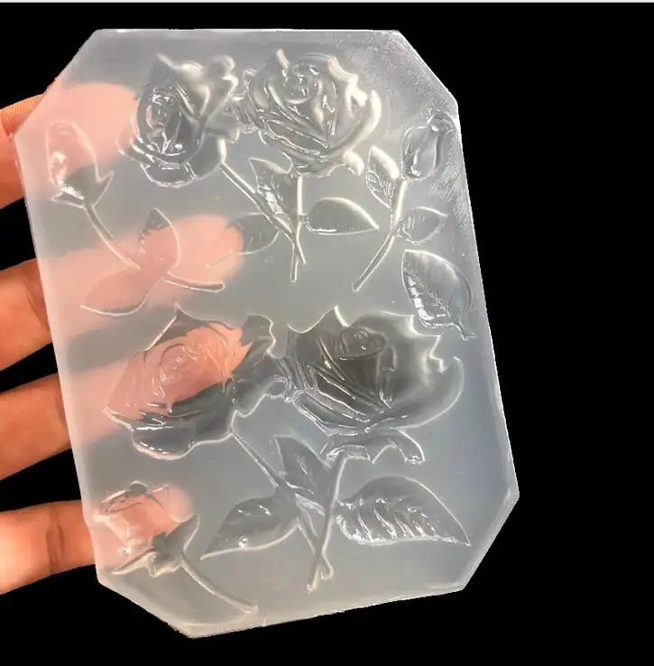 New mirror blooming rose flower Epoxy UV glue clay silicone mold Hand