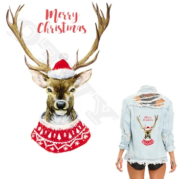

Christmas Patches Winter Deer Stickers A-Level Washable Badges Diy Accessory Heat Transfers For T-Shirt Dresses Sweater