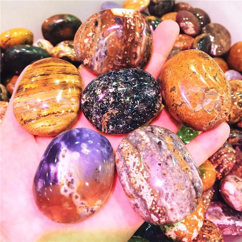 

1PCS Natural Ocean Jasper Crystal Palm Stones Madagascar Marine Stone Home Decoration Gift