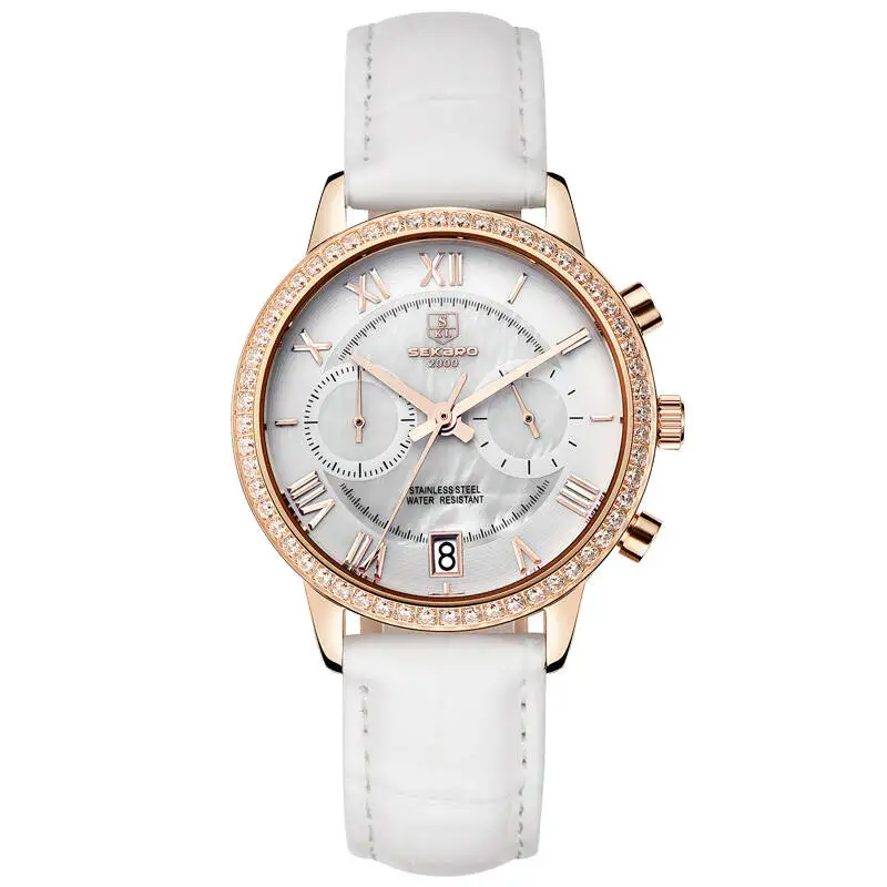 

SEKARO DS Switzerland watches men luxury brand Dressport Chronograph watch female large Diamond pearl dial wristwatch white