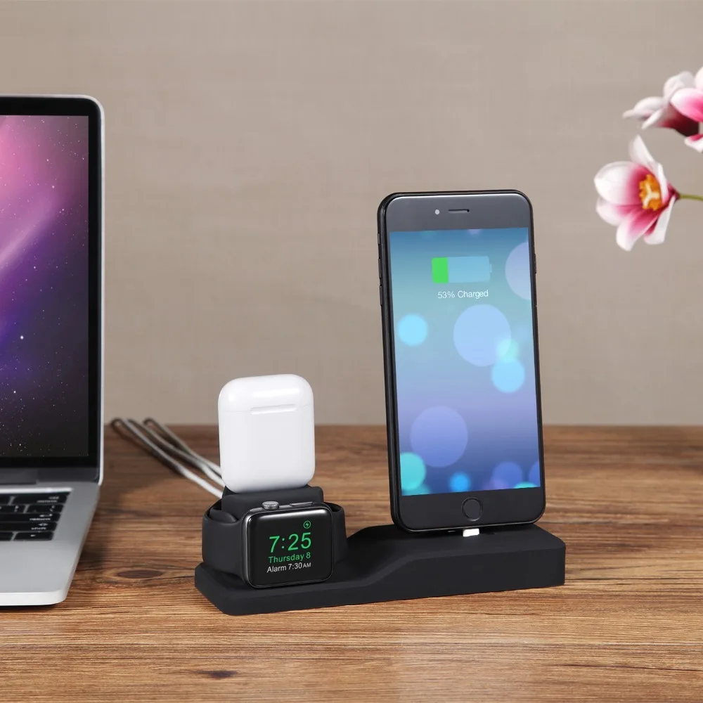 3 в 1 силиконовый держатель для Apple Watch Dock iPhone X XS XR MAX 6 6S 7 8 Plus Airpods док зарядное