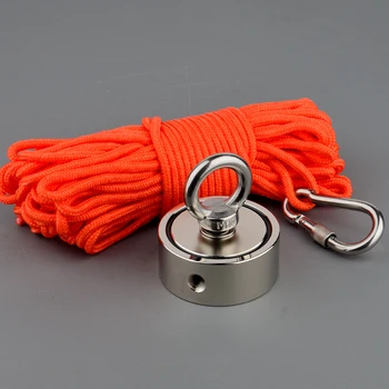 

200KG Double sided Strong Neodymium N52 Magnet Power Magnetic Material Base Fishing Magnets with 10m Rope Anti-shedding Buckle