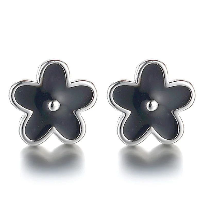 

Promotion 30% silver plated fashion black lucky flower ladies`stud earrings jewelry Anti allergy Christmas gift drop shipping