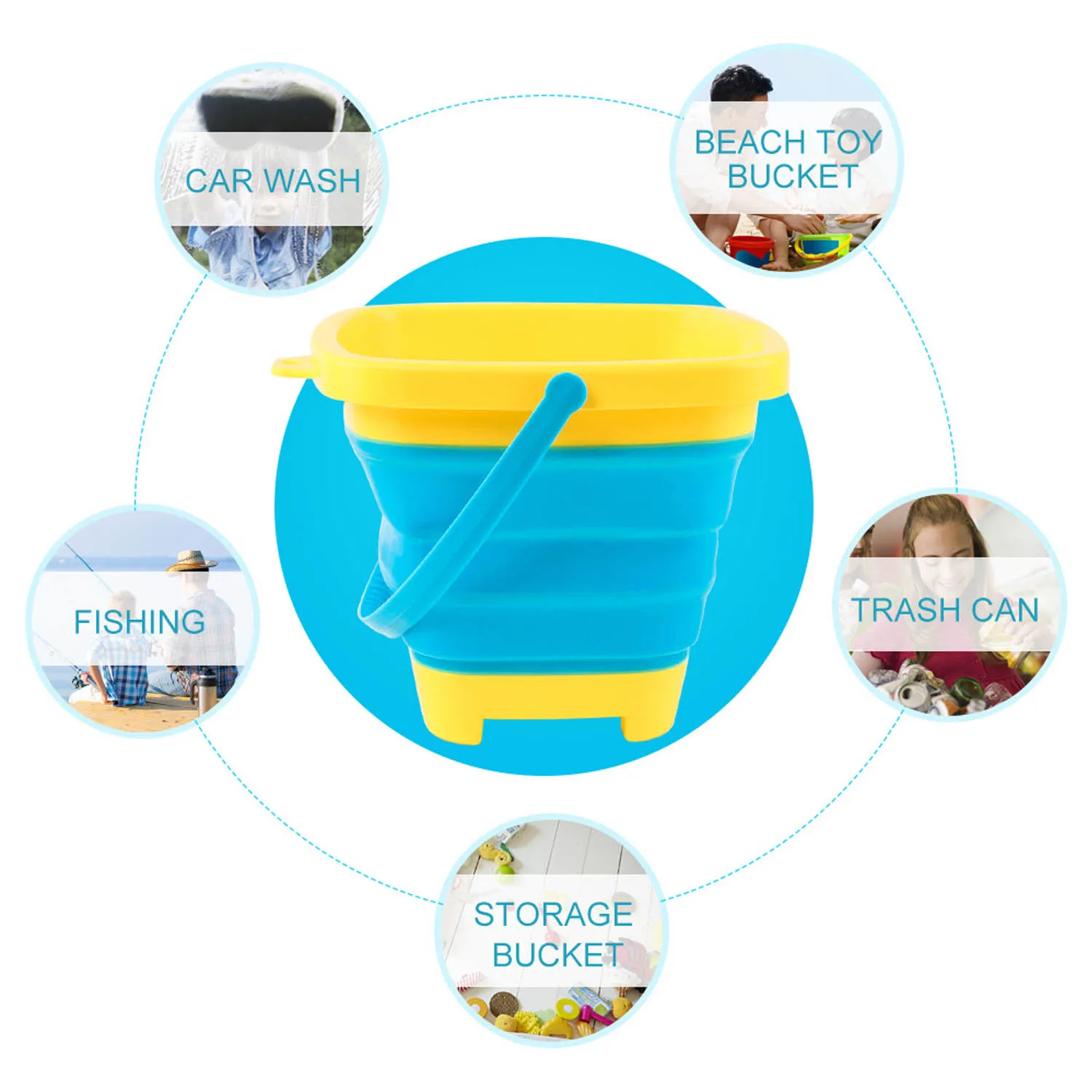 Greatest  Kids Portable Silicone Foldable Sand Bucket Beach Sand Water Play Tool Toy for Outdoor Travel Campi