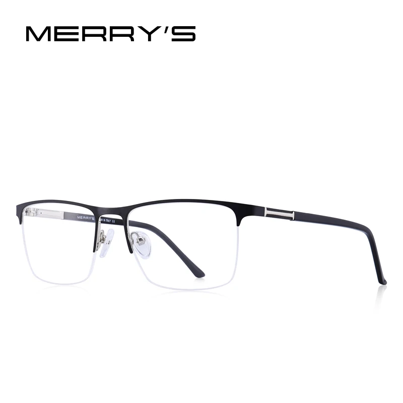 MERRYS дизайн для мужчин Оправа очков из титанового сплава мужской квадратный Сверхлегкий глаз близорукость рецепт очки мужские полуоптические S2031 - Цвет оправы: C02 Black Silver