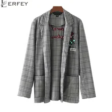 LERFEY женский винтажный клетчатый блейзер с аппликациями пальто с открытыми швами клетчатая верхняя одежда Английский Стиль Casaco женские осенние Топы