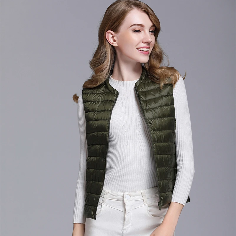 Fitaylor New Women 90% White Duck Down Vest Women Ultra Light Duck Down Vest Jacket Autumn Winter Round Collar Sleeveless Coat