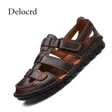 Роскошные летние туфли из натуральной кожи мужская обувь, сандали Модные мужские сандалии пляжная обувь мягкая подошва дышащая обувь Delocrd