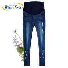 2016 Vente Chaude Bonne Qualité Coton Denim Maigre De Maternité Jeans Trous Contraste Coutures Poches Crayon Jeans Pour Les Femmes Enceintes