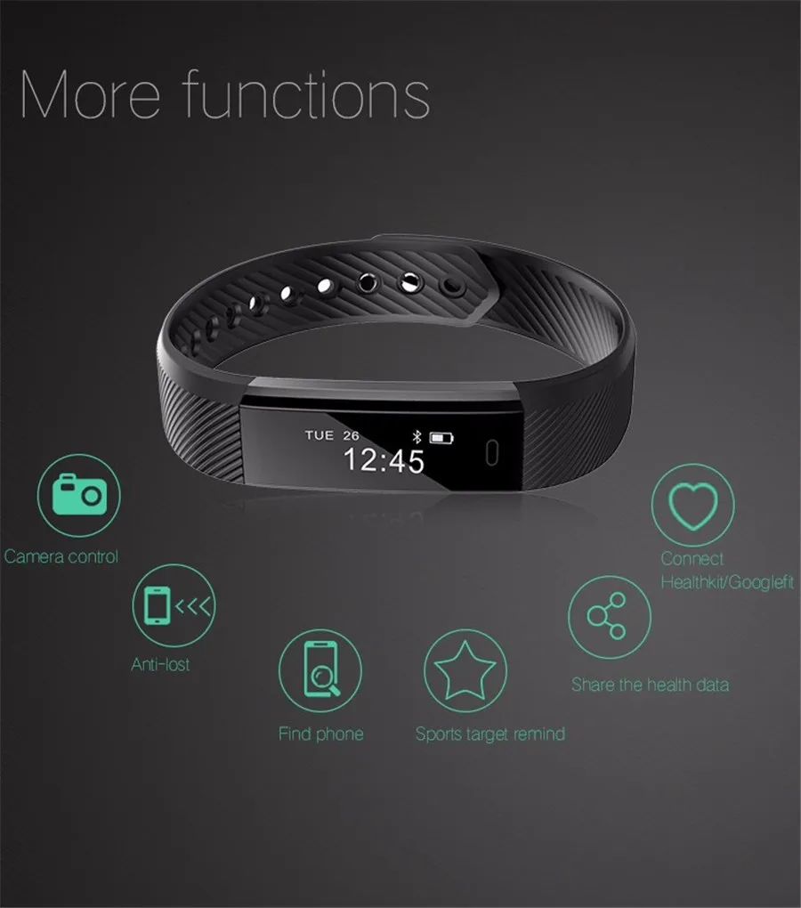 ID115 смарт-браслет счетчик шагов фитнес SmartBand Вибрационный браслет-будильник pk ID107 fit bit miband2 часы сердце