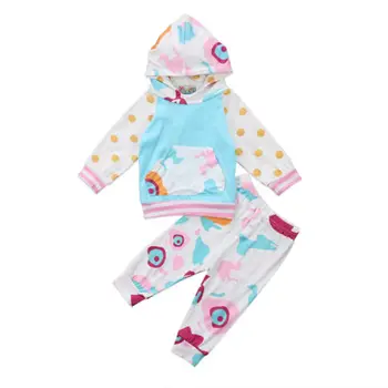 

US STOCK Newborn Toddler Baby Boys Girls clothes floral print long dots sleeve Hooded sweatshirt long legging Pants autumn