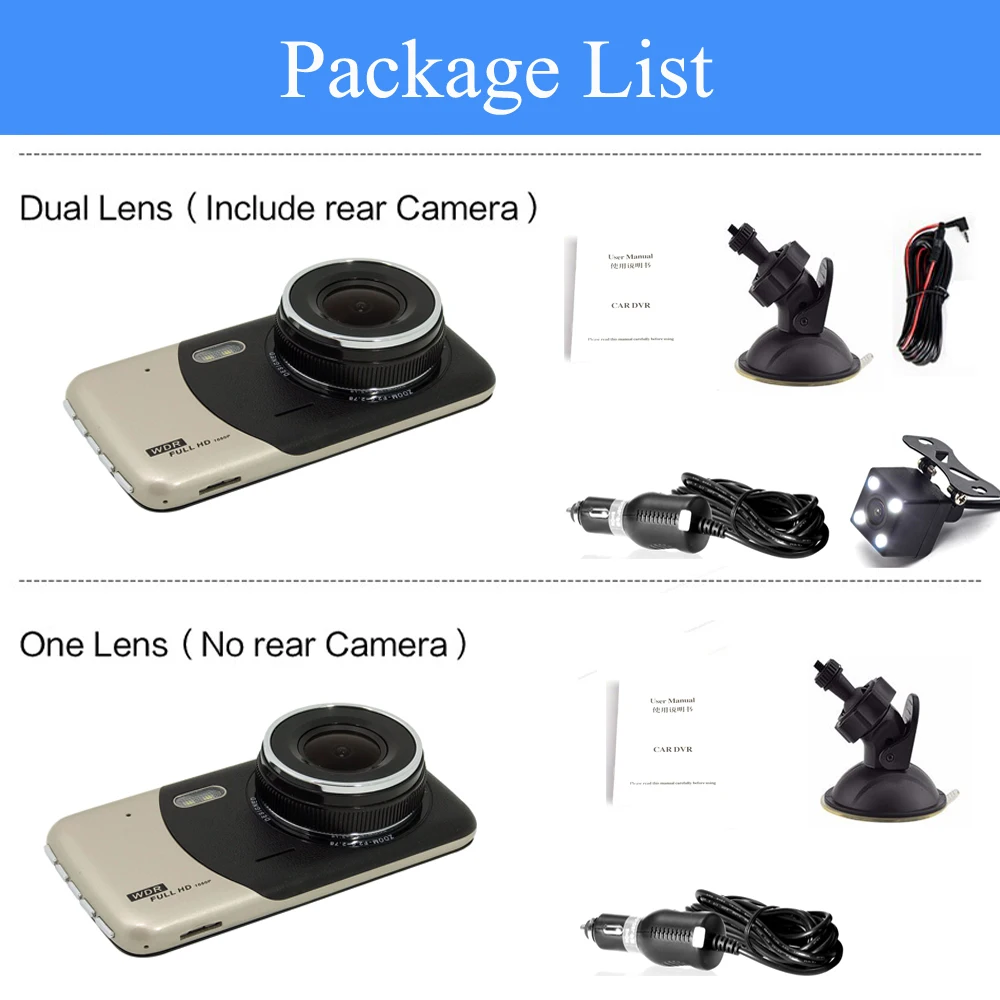 Видеорегистратор ADDKEY 4 дюйма 1080P HD с камерой заднего вида|dual lens|dvr dual lenscar dvr lens |