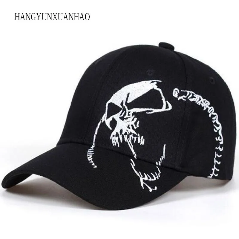 

Embroidered Skull Cap For Men Cotton Sports Baseball Caps Fashion Black Pattern Women Snapback Army Male Cap Hip Hop Bone