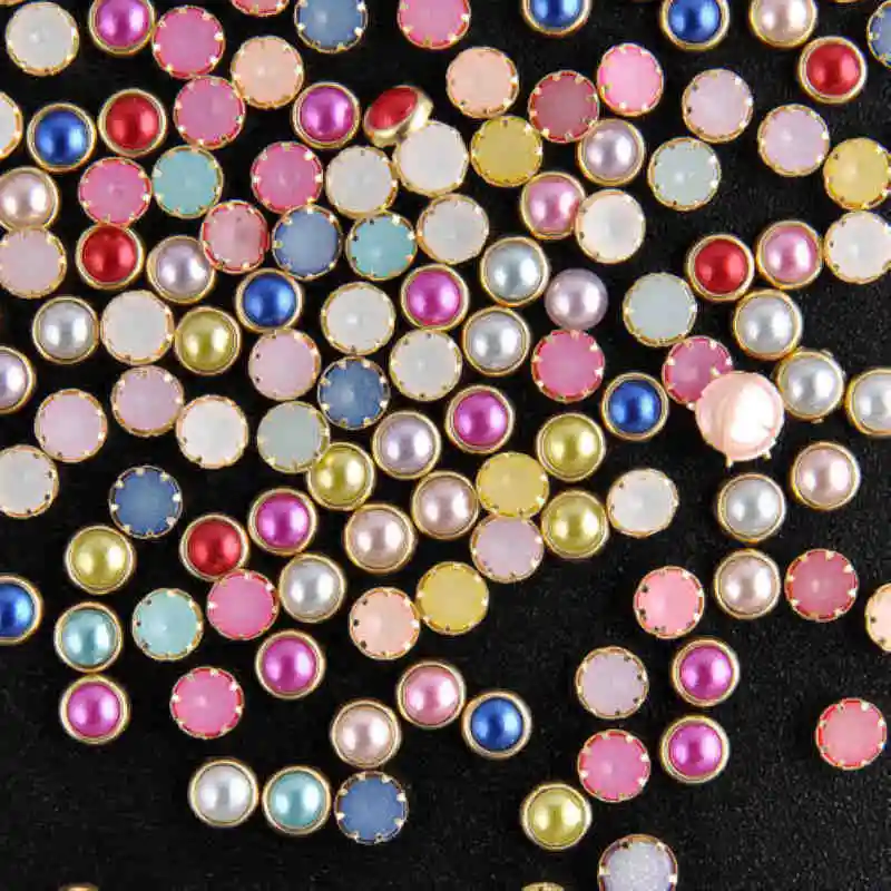 200Pcs 4mm Acrylic Half Round Pearls Bead Nail Art DIY Decor Glitter Rhinestone Decoration