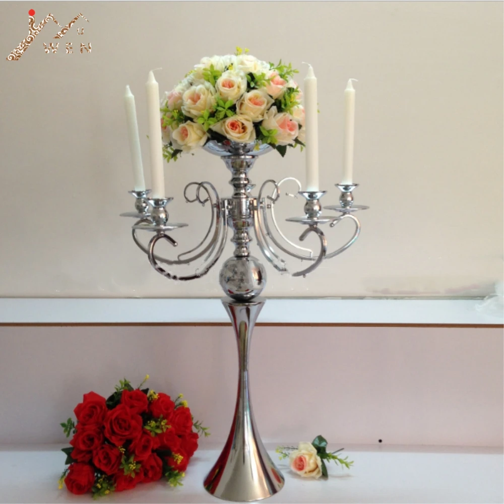 Silver finish candelabrum 72 cm height 5 arms candelabra with flower