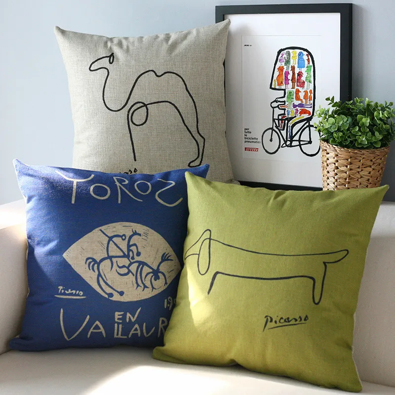 Современная Художественная простая синяя Подушка, эскиз Пикассо, подушка, наволочка, диванная подушка, домашние декоративные подушки
