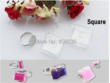 

20sets /lot 18X18MM/ 25X25MM Square Liquid Rings Glass Globe Bottle Rings Ball Glass Cover Vials glass marble rings