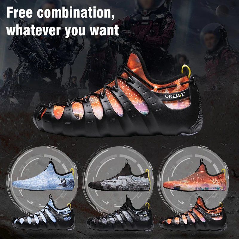 Onemix Fashion Soft Rome Running Shoes 1 Shoes 3 Wear Breathable Black Sneakers Two-Piece Yoga Shoes Summer Water Diving Shoes