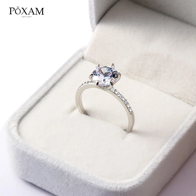 POXAM, роскошные изысканные серебряные кольца с кристаллами для женщин, свадебные модные ювелирные изделия, кольцо на палец для мужчин и женщин, романтическое кольцо для любви, обручальное кольцо - Цвет основного камня: Silver 1