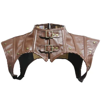 

Brown Faux Leather Rivet Buckle Stand Collar Steampunk Jacket Rock Coat Vintage Gothic Clothing Women Corset Costume Accessories
