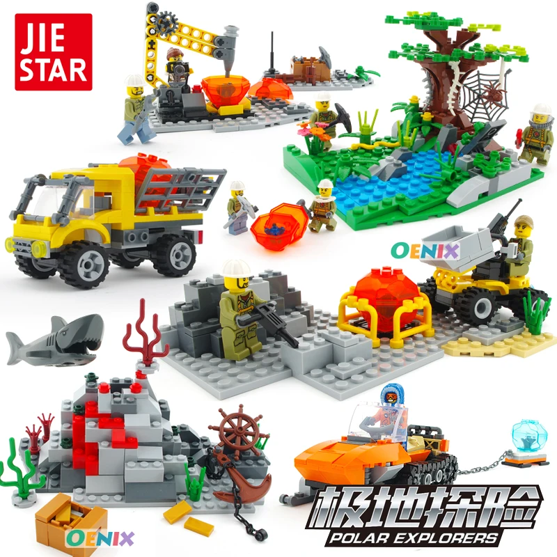 assembled volcano seafloor expedition carrier vehicle car building blocks brick fit legoed kids DIY toys children gift