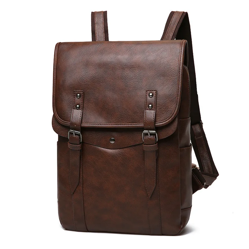 2019 Men Vintage Stylish Pu Leather Backpack College Student Laptop