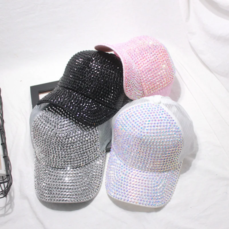 Бейсбол Кепки с Стразы Bling Роскошные женские Кепки летние Повседневное сетка солнцезащитный козырек шапка регулируемый в стиле «хип-хоп»