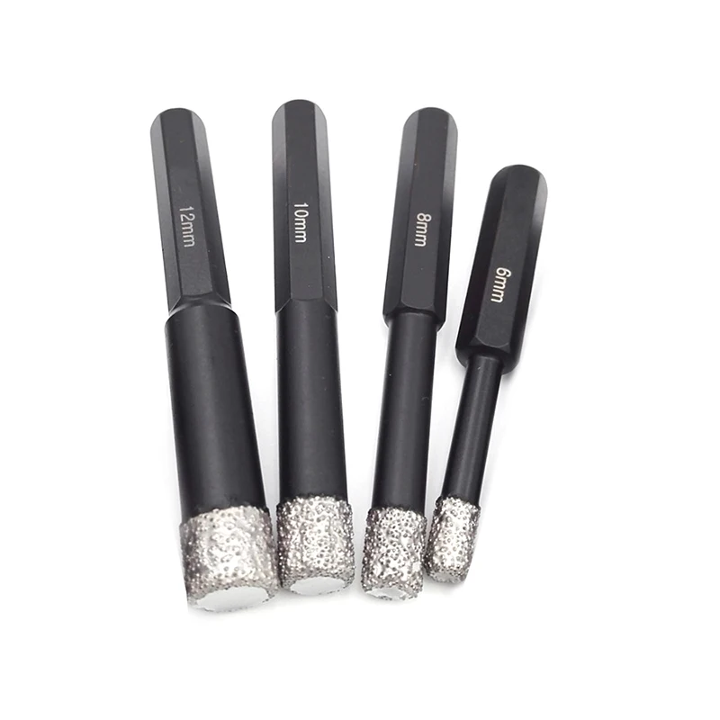 

4Pcs (6+8+10+12Mm) Vacuum Brazed Diamond Drilling Bits For Stone, Porcelain/Tile,Masonry, Hex Shank, Dry Drill Bits